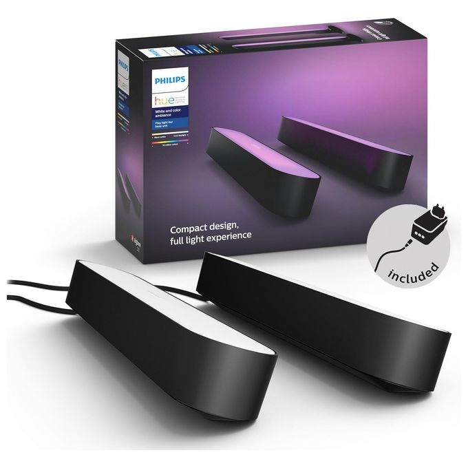 Philips Hue Play Lampada Led Connessa Unita' Base con Alimentatore 2 Pezzi Nero
