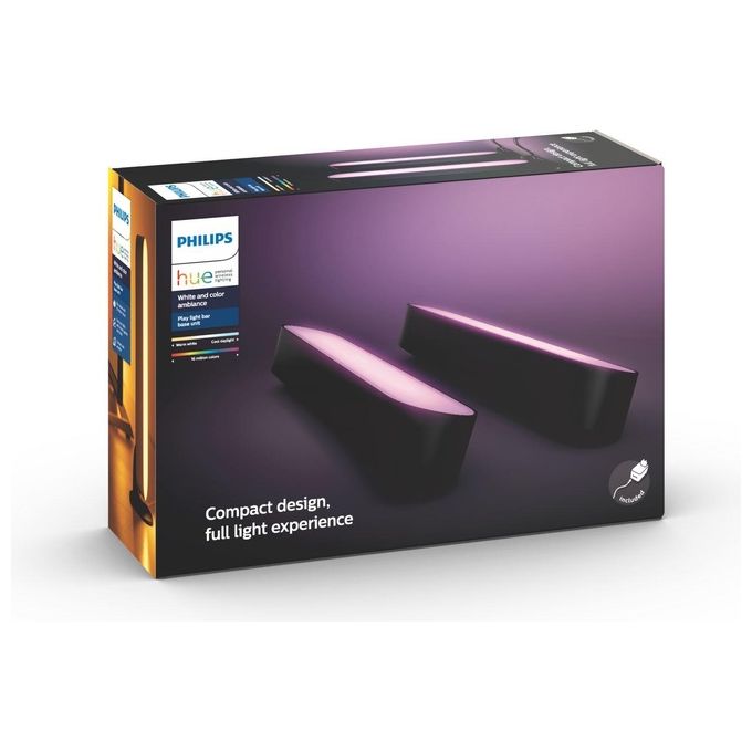 Philips Hue Play Lampada Led Connessa Unita' Base con Alimentatore 2 Pezzi Nero