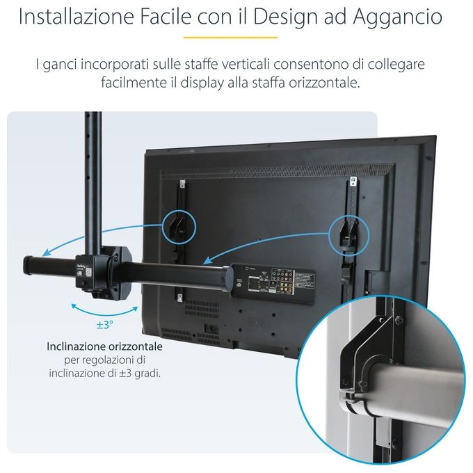 Startech Supporto da Soffitto per Televisione a Schermo Piatto Multidirezionale Palo da 2,5mt a 2,9mt