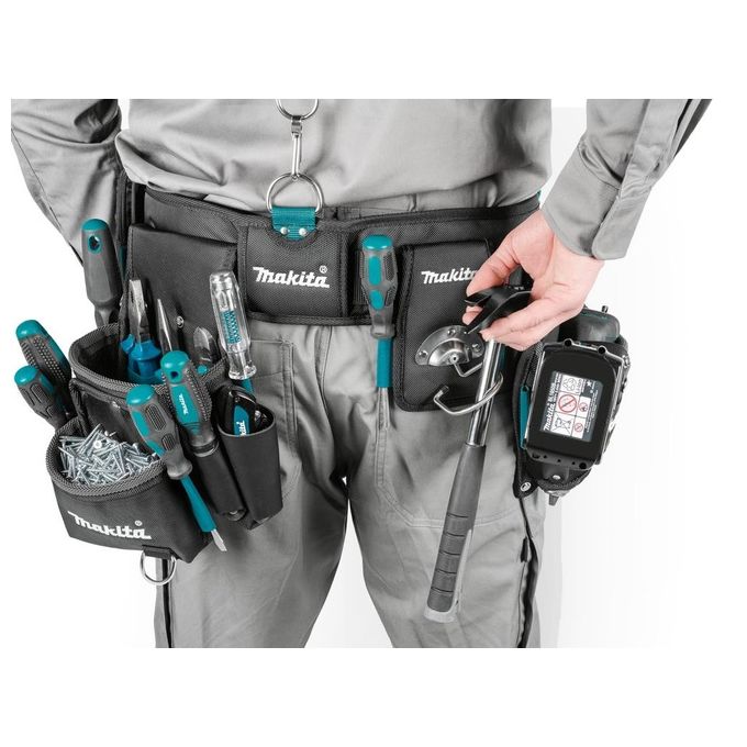 Makita E-15235 Cintura Portaattrezzi 5 Pezzi in Poliestere e Pelle con Tasche Multiple e Imbottitura in Rete Colore Nero Blu
