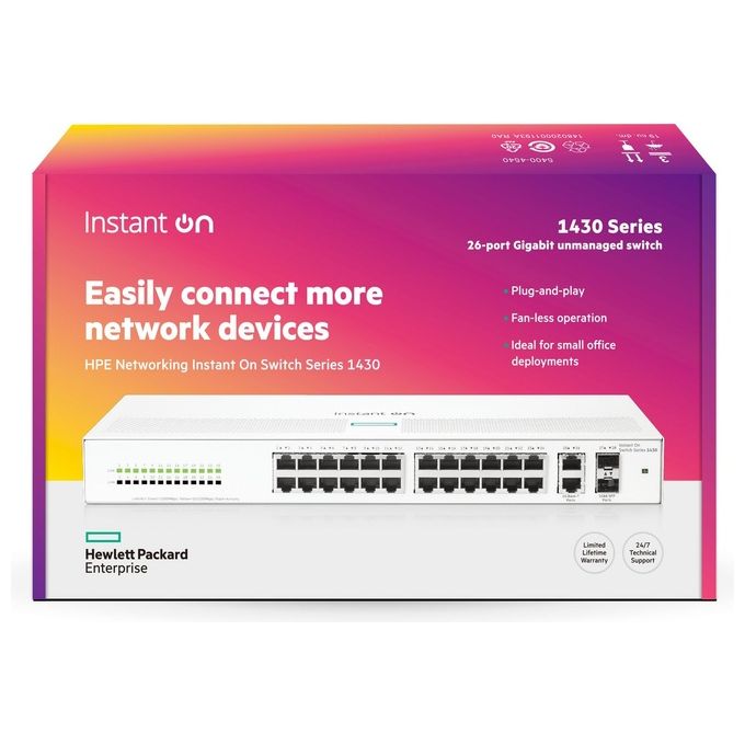 HPE R8R50A#ABB Aruba Instant On 1430 Switch Non Gestito L2 26 porte Gigabit Ethernet 2 slot SFP 56 Gbit-s 1U colore Bianco