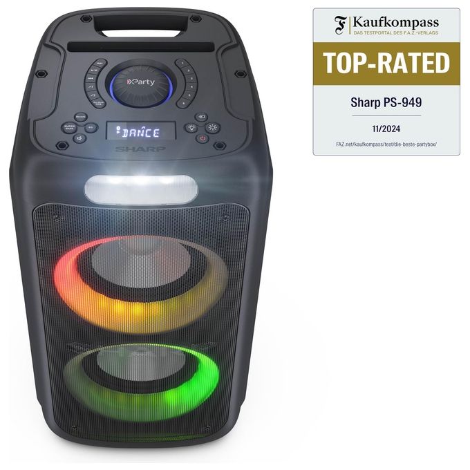Sharp PS-949 XParty Street Beat Altoparlante Portatile 2.1 Canali 132 W PMPO Bluetooth 5.0 Luci LED RGB colore Nero