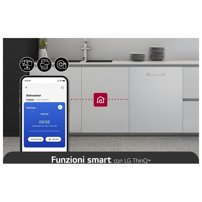 LG DB242TX Serie 2 Lavastoviglie Incasso 14 coperti Classe D QuadWash Wi-Fi EasyRack+ (55x60x82 cm) colore Noble Steel