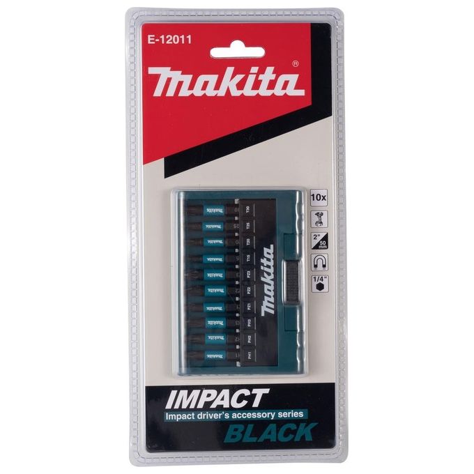 Makita E-12011 Impact Black Set 10 Inserti 50mm PH PZ Torx Attacco 1-4'' HEX colore Nero