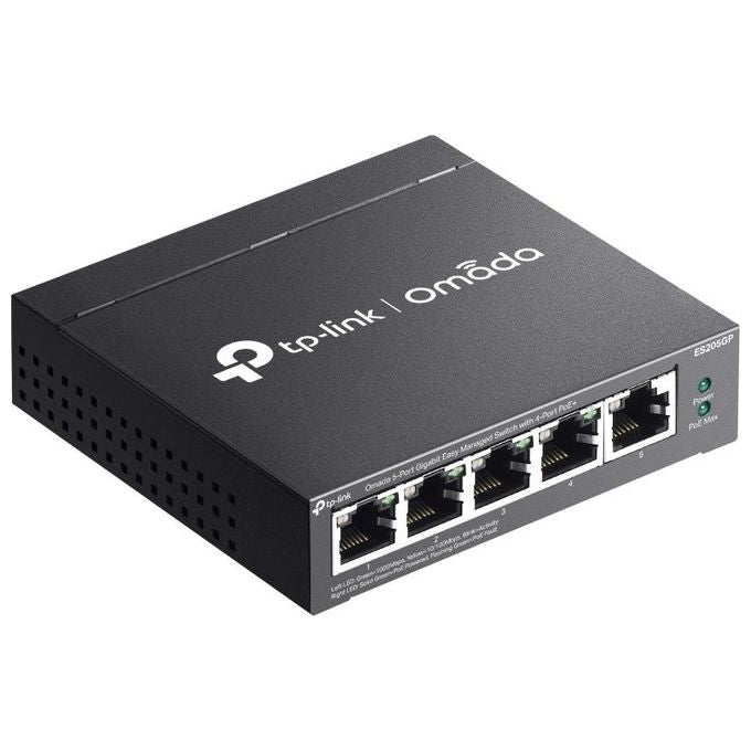 TP-Link ES205GP Omada Switch Gestito 5 porte Gigabit 4 porte PoE+ 65W Fanless colore Nero