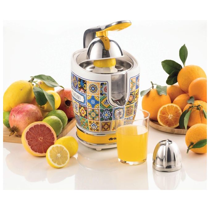 Ariete 0413-0P Positano Spremiagrumi Elettrico con Leva 2 Coni Acciaio Inox 85W 0.6L Beccuccio Salvagoccia colore Giallo