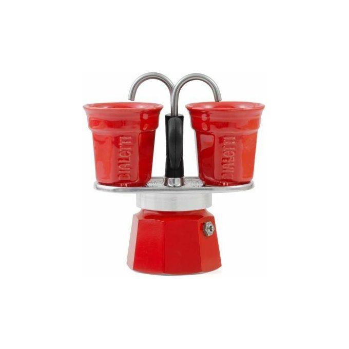 Bialetti 0007303 Mini Express Caffettiera Moka 2 Tazze 80 ml con 2 Tazzine colore Rosso