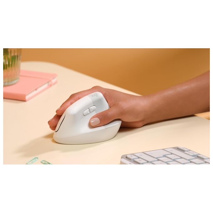 Logitech 910-006475 Lift Mouse Ergonomico Verticale Senza Fili Bluetooth Logi Bolt USB 4 Tasti 4000 DPI Clic Silenziosi colore Bianco