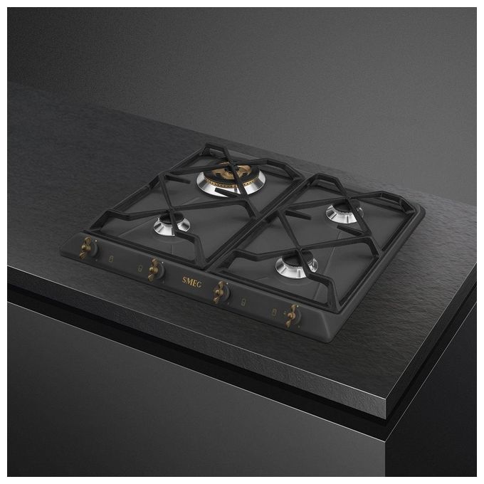 Smeg SRV864AOGH Piano Cottura a Gas 4 Zone Griglie in Ghisa Estetica Coloniale 60 cm Antracite