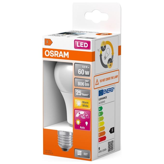 Osram Daylight Sensor Classic a Lampadina Led E27 Bianco Caldo 2700 K 5.50W