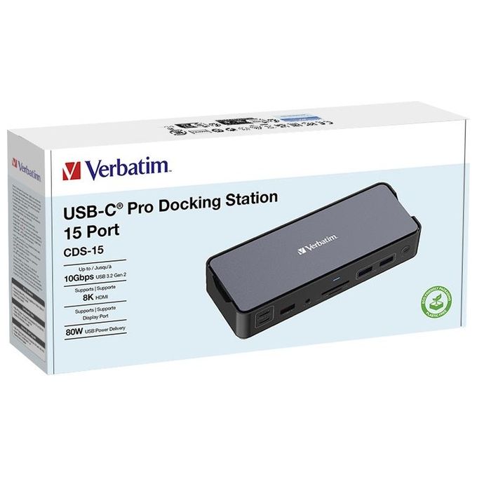 Verbatim 32171 CDS-15 Docking Station Pro USB-C 15 Porte HDMI 8K DisplayPort 1.4 Power Delivery 100W colore Nero Grigio