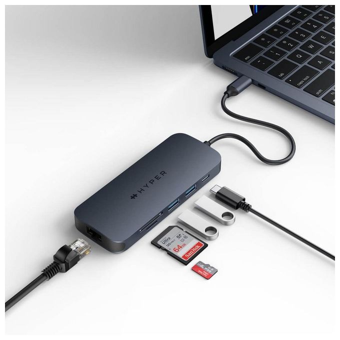 Targus HD4004GL HyperDrive Next Hub USB-C 8 Porte con Power Delivery 140W HDMI 4K 60Hz Lettore SD-MicroSD Ethernet Gigabit colore Blu