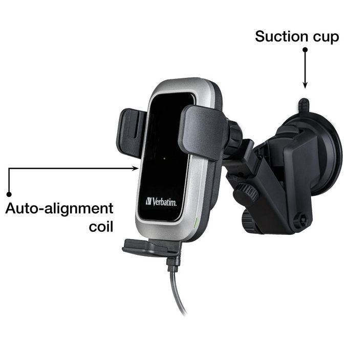Verbatim 49554 Qi Fast Wireless Car Charger FWC-03 Pro Supporto per Telefono con Ricarica Induttiva 15 W Montaggio Ventola o Ventosa Rotazione 360° colore Nero