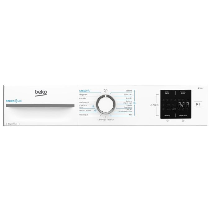 BEKO BMWU3821W Lavatrice a carica frontale 8kg Classe a 1200giri linea estetica NX motore inverter Display Touch oblo' Bianco tecnologia EnergySpin