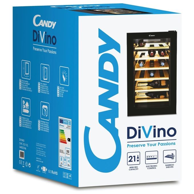 Candy CWCEL 210-N DiVino Cantinetta Vino 21 Bottiglie Classe G 39 dB Libera Installazione colore Nero