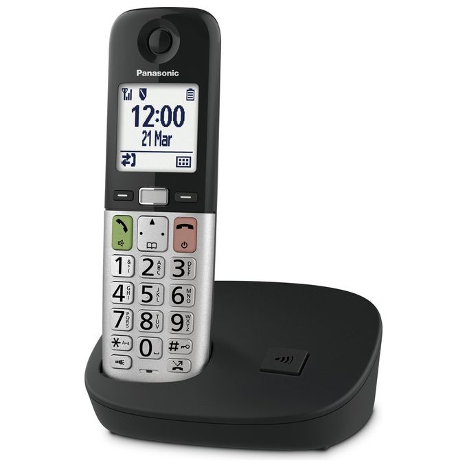 Panasonic KX-TGU410EXB Telefono Cordless DECT per Anziani Display LCD 2.1'' Volume Amplificato Torcia Integrata Blocco Chiamate colore Nero
