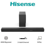Hisense HS3100 Soundbar 3.1 canali 480W Subwoofer wireless Bluetooth 5.3 HDMI ARC colore Nero