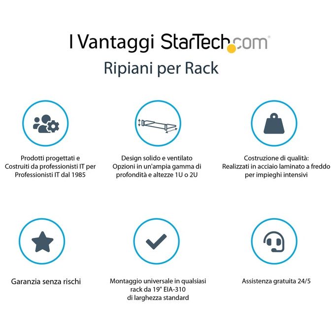 StarTech CABSHELFV1U Scaffale Rack 1U Ventilato Acciaio 20 Kg Profondita' 25 cm colore Nero