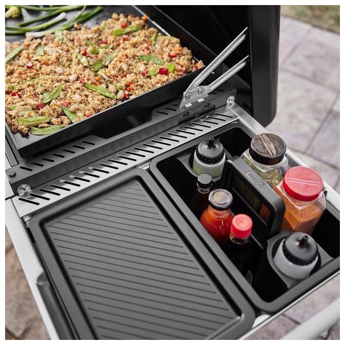 Weber 3400128 Weber Works Cestello di Trasporto con Coperchio a Vassoio in Plastica Resistente e Maniglia Pieghevole Compatibile con Ripiani Laterali Works colore Nero