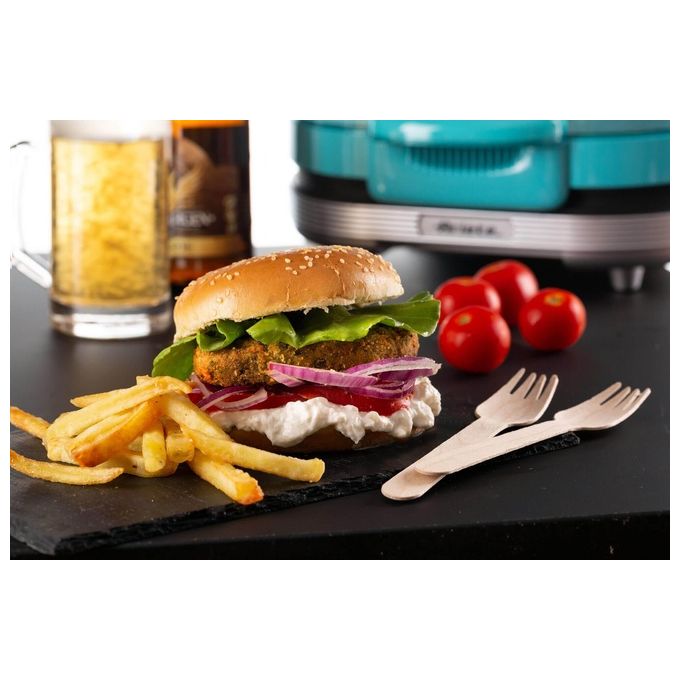 Ariete 205 Party Time Macchina per Hamburger 1200 W Doppie Piastre Antiaderenti 2 Scomparti colore Azzurro