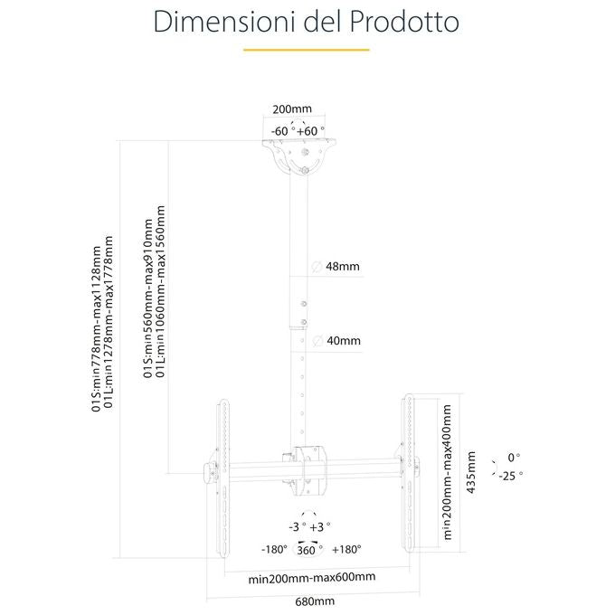 Startech Supporto da Soffitto Regolabile per Tv da 32'' a 70