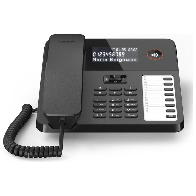 Gigaset S30350-H224-R101 DESK 600 Telefono Analogico con Vivavoce Display LCD Rubrica 100 voci compatibile apparecchi acustici colore Nero