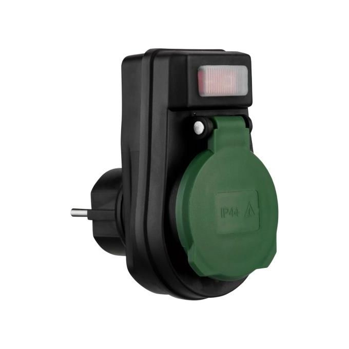 Rev Adattatore con Interruttore IP44 Nero-Verde
