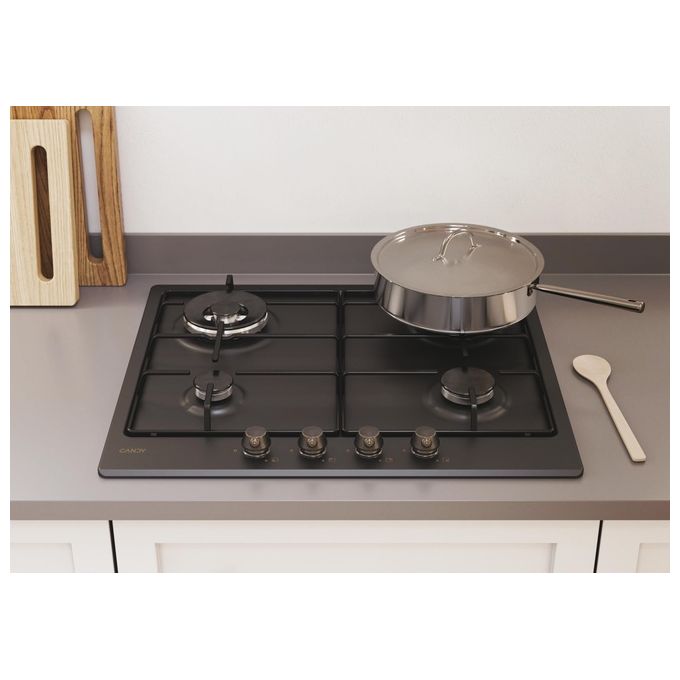 Candy CHW6BR4WGTGH Classic Piano cottura Gas 60 cm 4 fuochi Wok 4000 W Accensione elettrica colore Antracite