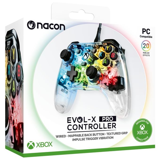 NACON XBXEVOL-XPROLIGHT EVOL-X Pro Gamepad Cablato USB Type-C 3 m Retroilluminazione RGB Pulsanti Programmabili colore Trasparente