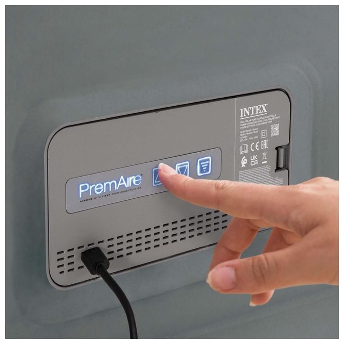 Intex 64926ND DuraBeam PremAire II Materasso Gonfiabile Matrimoniale Fiber-Tech 152x203x46 cm Pompa Integrata Porta USB 272 Kg colore Grigio