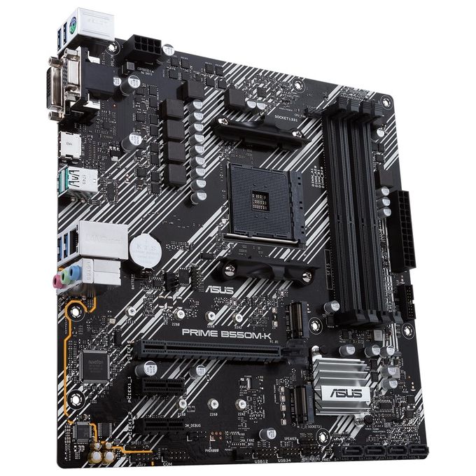ASUS PRIME B550M-K, Scheda madre micro ATX AMD B550 (Ryzen AM4), dual M.2, PCIe 4.0, 1 Gb Lan, HDMI-D-Sub-DVI, SATA 6 Gbps, USB 3.2 Gen 2 Type-A e supporto per connettori RGB Aura Sync RGB