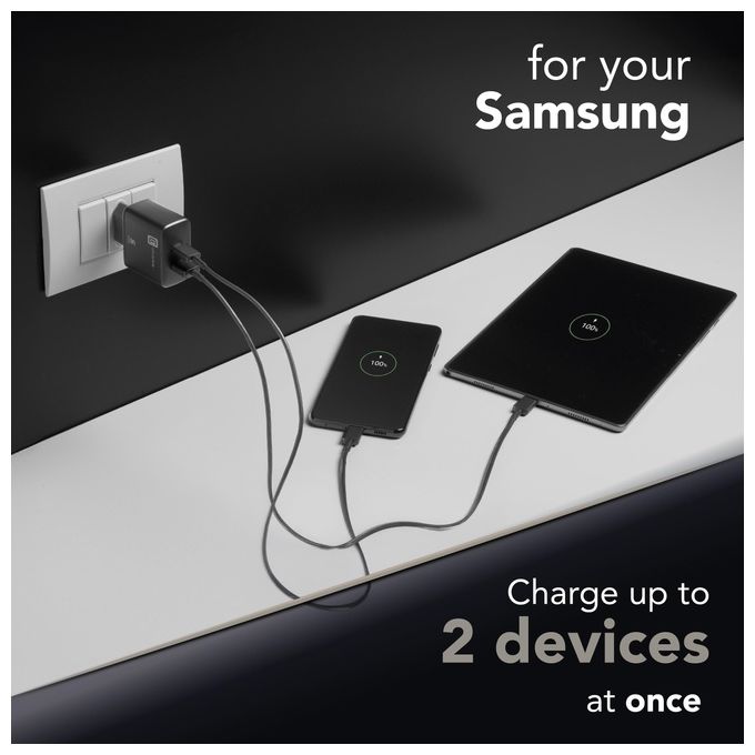 Cellularline ACHSMUSB2PD25WK Dual Super Fast Charger Caricabatterie da Rete 2 Porte USB USB-C 25W colore Nero