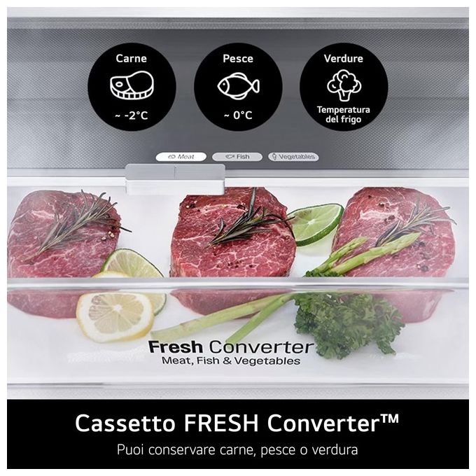 LG GBP52PYNBN Frigorifero Combinato 384 L 203 cm Classe B 35 dB Total No Frost Door Cooling+ Fresh Converter colore Argento