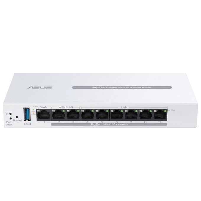 ASUS 90IG08C0-MO3B00 ExpertWiFi EBG19P Router cablato Gigabit Ethernet 8 porte PoE+ fino a 123 W 1 porta WAN 1 USB 3.2 Gen 1 colore Bianco