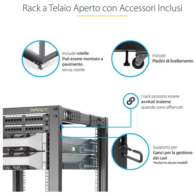 StarTech Armadio Server Rack con 4 staffe a Telaio Aperto 12U con profondita' regolabile