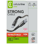 Cellularline TETRACABTYC1MK Tetra Force Strong Cable Cavo USB-A USB-C 120cm Nylon Intrecciato Kevlar 15W colore Nero