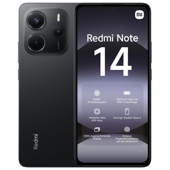 Xiaomi MZB0J01EU Redmi Note 14 Smartphone 4G 6.67'' AMOLED 120Hz 6 GB RAM 128 GB MediaTek Helio G99 Ultra 108 MP 5500 mAh colore Nero