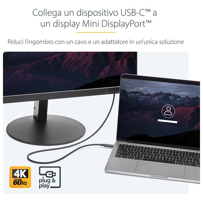 Startech Cavo Adattatore Mini DisplayPort a Usb-C da 1,8mt 4K 60Hz Nero