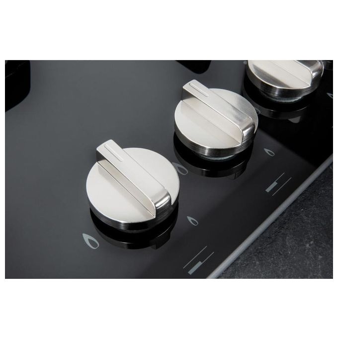 Hotpoint Ariston FTGHG 751 D-HA(BK) Piano Cottura a Gas in Vetro Temperato 5 Fuochi Griglie in Ghisa 75 cm Nero