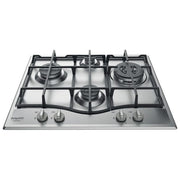 Hotpoint Ariston PCN 641 TIX Piano Cottura a Gas 4 Fuochi Griglie in Ghisa Bruciatore Tripla Corona 60 cm Acciaio Inox
