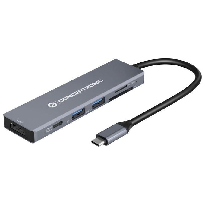 Conceptronic DONN23G Docking Station 6 in 1 USB 3.2 Gen 1 USB 3.0 x 2 100 W USB PD HDMI 4K 60Hz SD TF MicroSD colore Grigio
