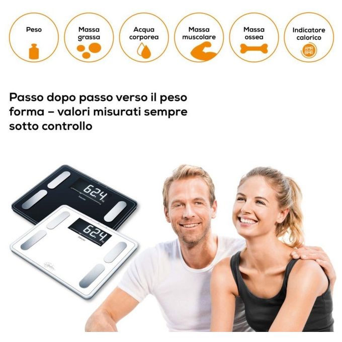 Beurer BF410 Signature Line Bilancia Pesapersone Diagnostica XXL 200 Kg 10 utenti BMI Massa Grassa colore Bianco