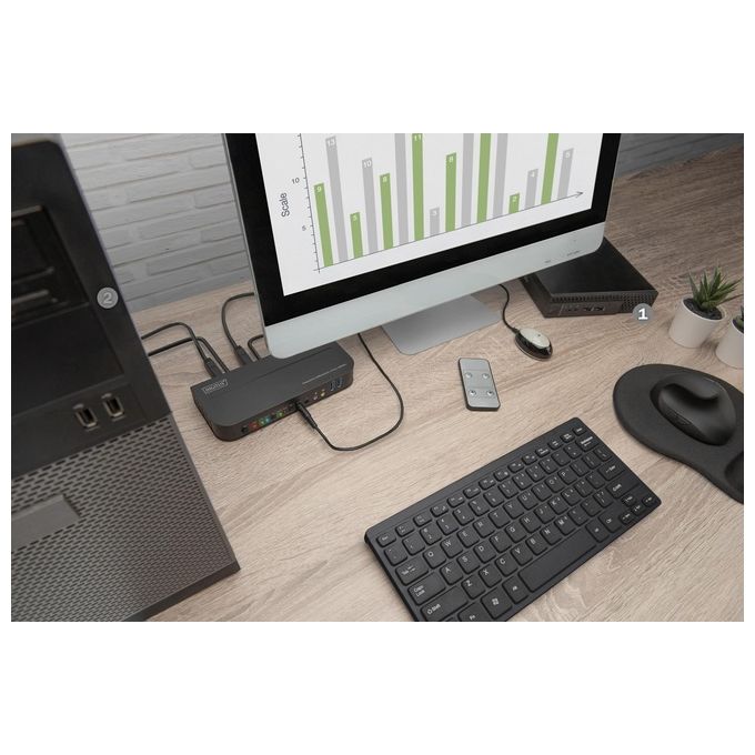 Digitus DS-12850 Switch KVM 2 Porte 4K 60Hz 2x DisplayPort In 1x DisplayPort HDMI Out USB 3.0 Hub Audio