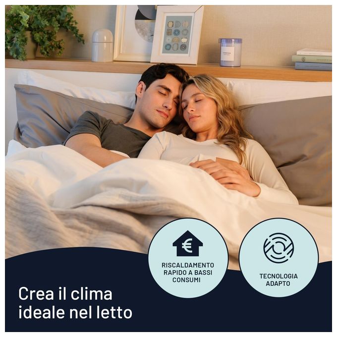 Imetec 16729 Adapto Maxi Scaldasonno Matrimoniale 195x165 cm 300W 6 Temperature Timer Tessuto Anallergico colore Bianco