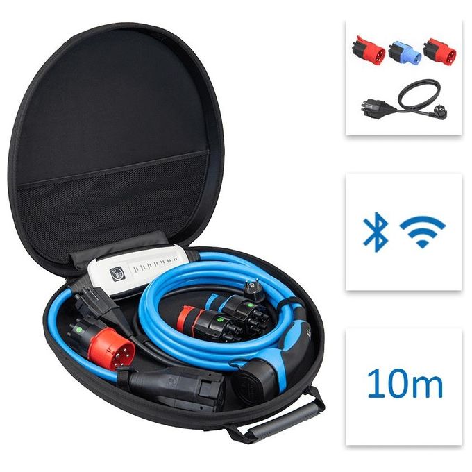 NRGkick 12101061 Caricabatteria per veicolo Presa Type 2 Potenza 22 kW Corrente 32 A Lunghezza cavo 10 m Wi-Fi Bluetooth IP67 colore Nero Blu Rosso
