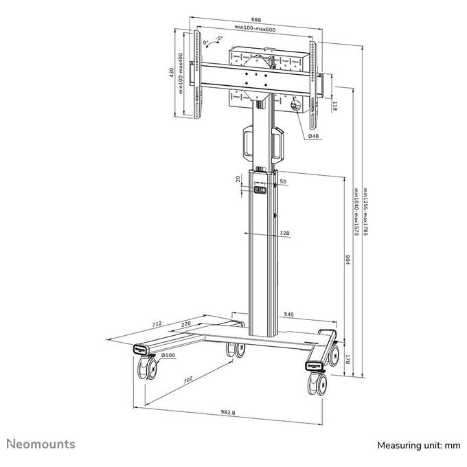 Neomounts FL50S-825BL1 MOVE Up Carrello TV Mobile 37'' 75'' 70 Kg Altezza Regolabile Certificato TÜV colore Nero