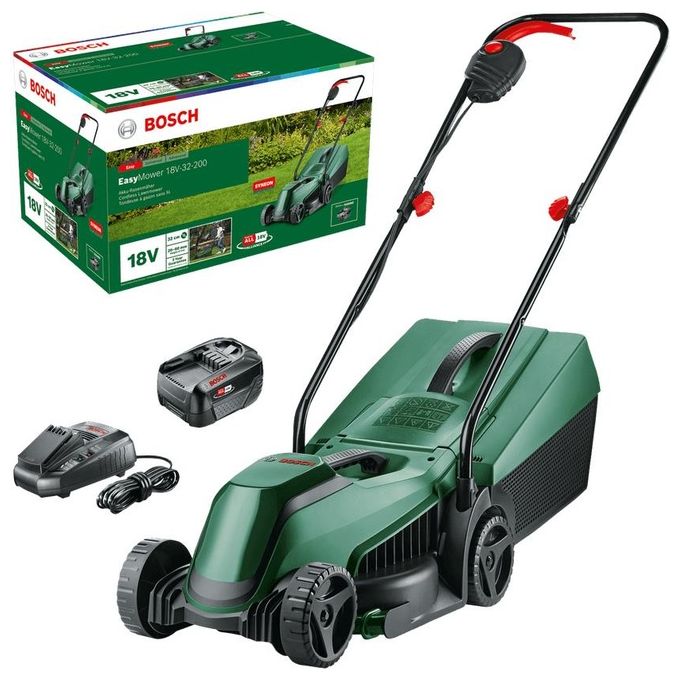 Bosch 06008B9D00 EasyMower 18V-32-200 Tagliaerba a spinta Batteria 18 V 4 Ah Larghezza Taglio 32 cm Capacita' Cesto 31 L Superficie Massima 200 m² colore Verde
