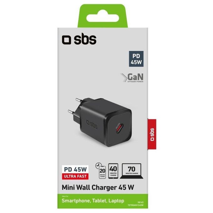 SBS TETRGAN1C45W Alimentatore USB-C 45W GaN Power Delivery colore Nero