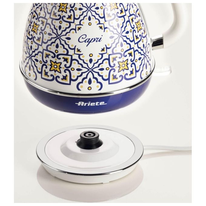 Ariete 2869 Capri Bollitore Elettrico 1.7 L 2200 W Base Cordless 360° Autospegnimento Filtro Anticalcare colore Bianco Azzurro
