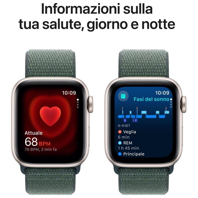 Apple MXGH3QL-A Apple Watch SE Smartwatch GPS + Cellular 40 mm con Cassa in Alluminio Starlight e Cinturino Sport Loop colore Verde Lago